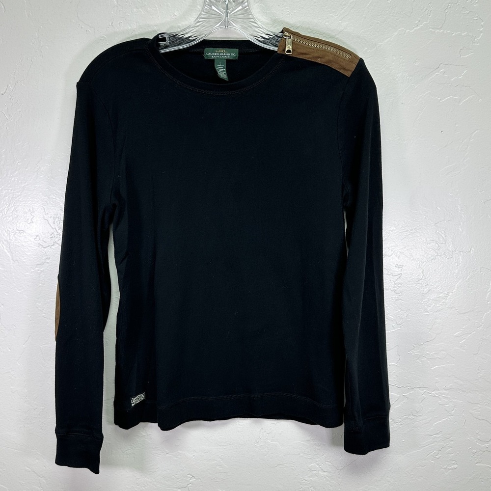 Lauren Jeans Co Ralph Lauren Shirt Womens Large Suede Elbow Patch Zip Detail